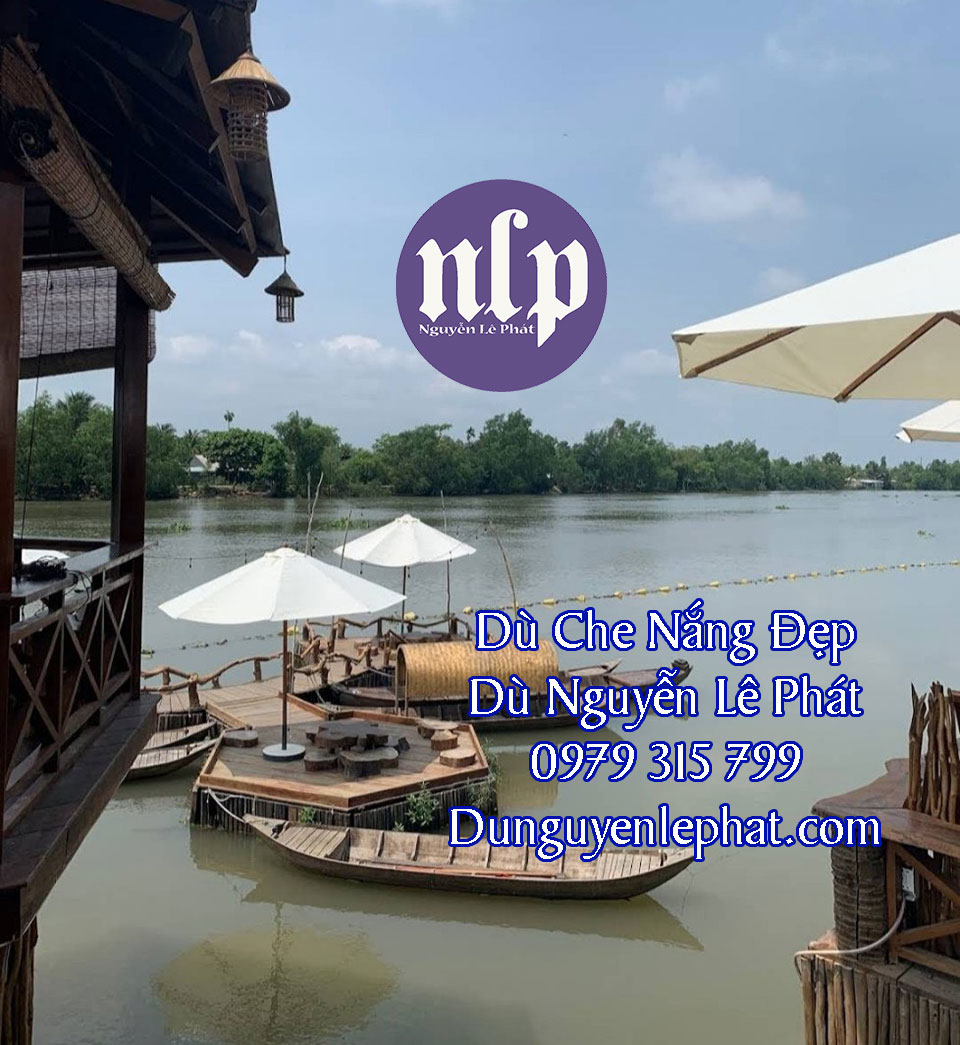 dù gỗ che nắng quán cafe