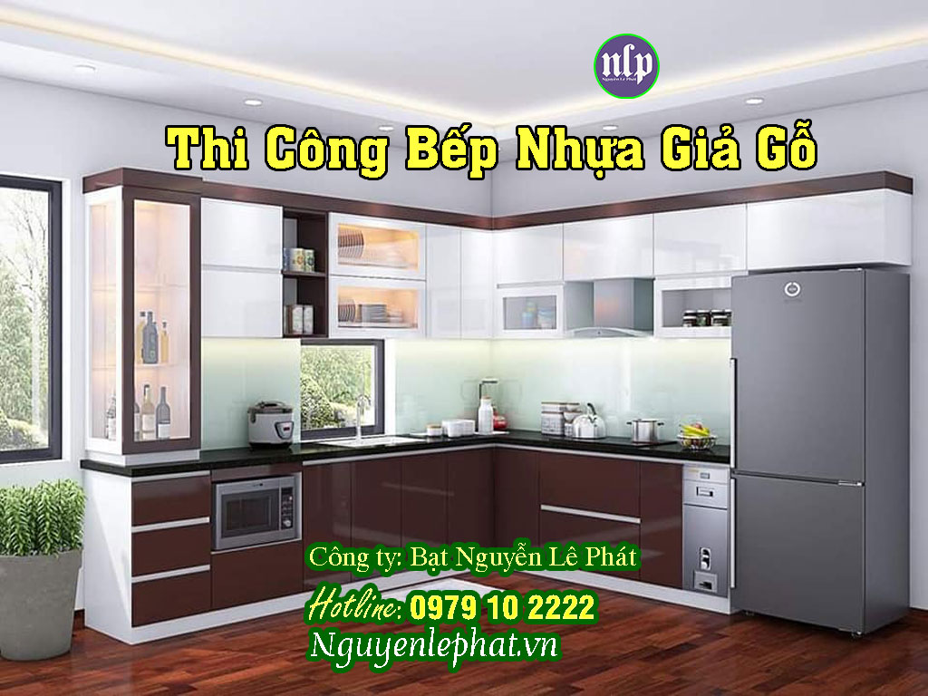 thi công tu bếp nhựa giả gỗ