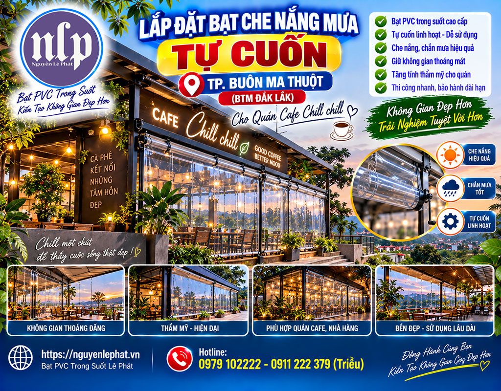 Lắp đặt bạt che nắng mưa ngoài trời tại bmt daklak